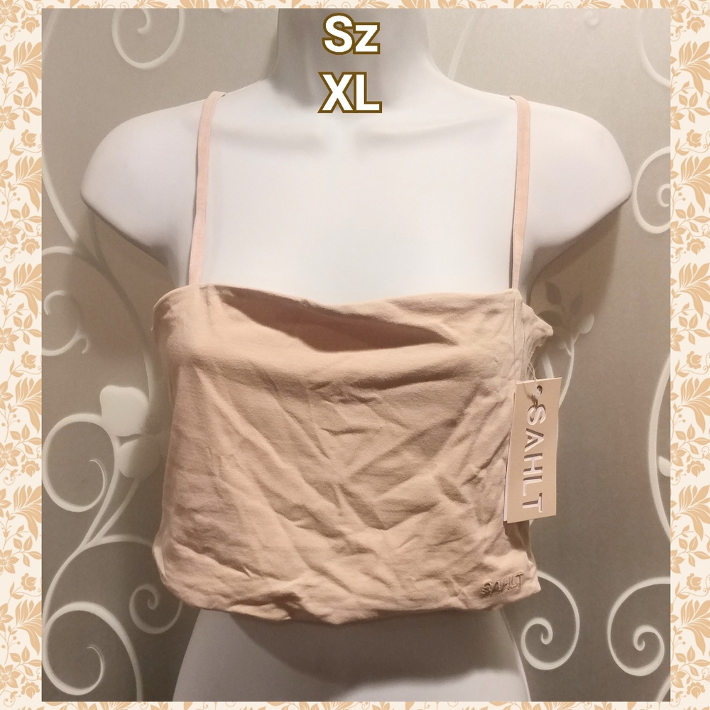 NEW SAHLT WOMENS BEIGE NUDE SHAPE WEAR STYLE CROP TOP SIZE XL